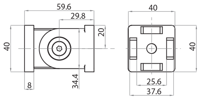 324040 - Pivot joint with screw tightening 40x40 / Connections: angle brackets, fastening plates, butt joints / Fastening accessories / Products / Alutec | Profili in alluminio, sistemi di trasporto e automazione industriale - Alutec Group 324040 - Pivot joint with screw tightening 40x40 / Connections: angle brackets, fastening plates, butt joints / Fastening accessories / Products / Alutec | Profili in alluminio, sistemi di trasporto e automazione industriale - Alutec Group