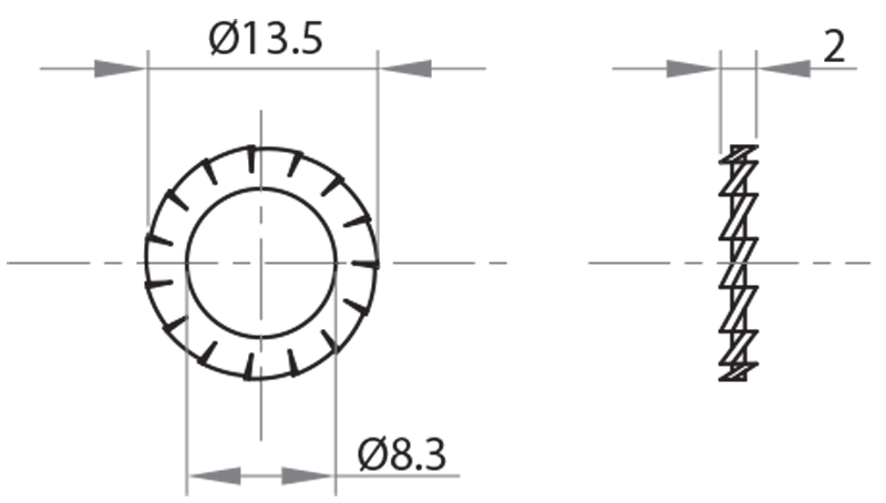 210812 - Washer with teeth for M8 screws / Screws, nuts, washers / Fastening accessories / Products / Alutec | Profili in alluminio, sistemi di trasporto e automazione industriale - Alutec Group 210812 - Washer with teeth for M8 screws / Screws, nuts, washers / Fastening accessories / Products / Alutec | Profili in alluminio, sistemi di trasporto e automazione industriale - Alutec Group