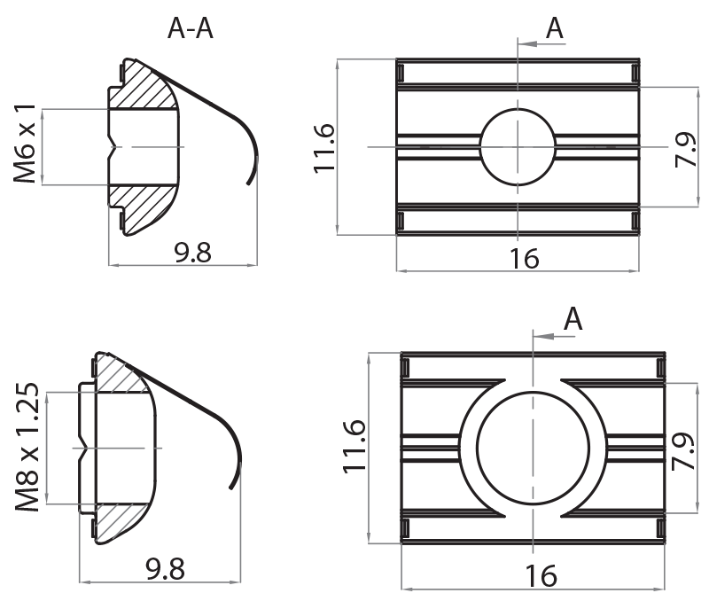 210609 - Muttern mit Federblatt für das Profil 103234 / Schrauben, Muttern, Unterlegscheiben / Befestigungszubehör / Produkte / Alutec | Profili in alluminio, sistemi di trasporto e automazione industriale - Alutec Group 210609 - Muttern mit Federblatt für das Profil 103234 / Schrauben, Muttern, Unterlegscheiben / Befestigungszubehör / Produkte / Alutec | Profili in alluminio, sistemi di trasporto e automazione industriale - Alutec Group
