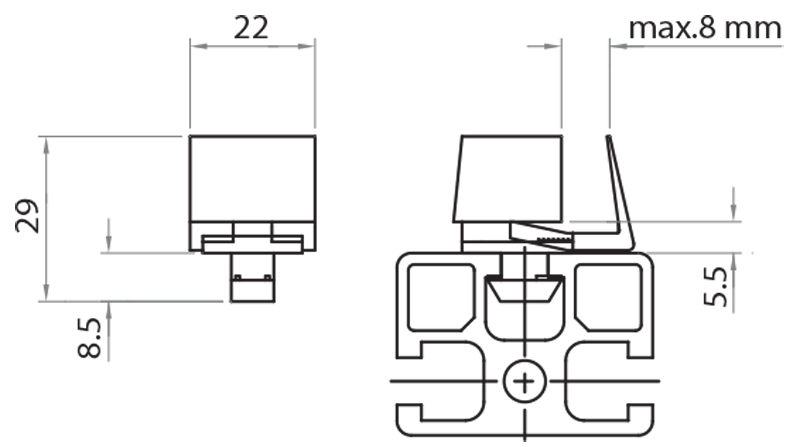 623032 - Clip block for glasses and panels fastening without screws / Completion accessories / Accessories for structures and protections / Products / Alutec | Profili in alluminio, sistemi di trasporto e automazione industriale - Alutec Group 623032 - Clip block for glasses and panels fastening without screws / Completion accessories / Accessories for structures and protections / Products / Alutec | Profili in alluminio, sistemi di trasporto e automazione industriale - Alutec Group