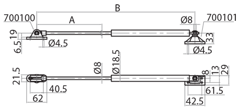 700011-40 - Gas dumpers for counterbalanced doors / Completion accessories / Accessories for structures and protections / Products / Alutec | Profili in alluminio, sistemi di trasporto e automazione industriale - Alutec Group 700011-40 - Gas dumpers for counterbalanced doors / Completion accessories / Accessories for structures and protections / Products / Alutec | Profili in alluminio, sistemi di trasporto e automazione industriale - Alutec Group