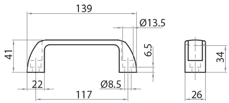 620134 - Handle 139 mm / Completion accessories / Accessories for structures and protections / Products / Alutec | Profili in alluminio, sistemi di trasporto e automazione industriale - Alutec Group 620134 - Handle 139 mm / Completion accessories / Accessories for structures and protections / Products / Alutec | Profili in alluminio, sistemi di trasporto e automazione industriale - Alutec Group