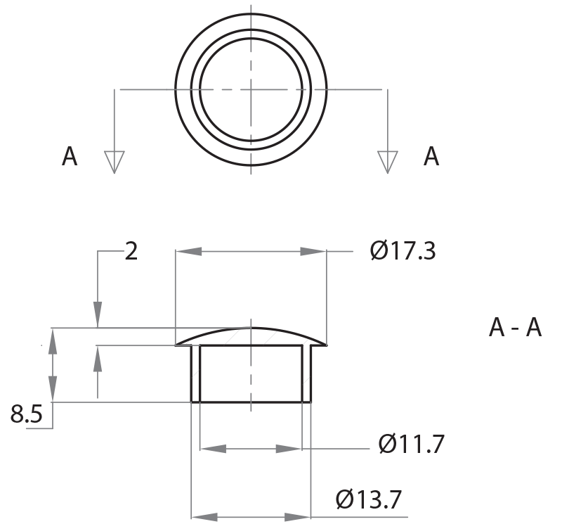 220013 - Tappo di chiusura per foro Ø 13,5 mm / Accessori di complemento / Accessori per strutture e protezioni / Prodotti / Alutec | Profili in alluminio, sistemi di trasporto e automazione industriale - Alutec Group 220013 - Tappo di chiusura per foro Ø 13,5 mm / Accessori di complemento / Accessori per strutture e protezioni / Prodotti / Alutec | Profili in alluminio, sistemi di trasporto e automazione industriale - Alutec Group