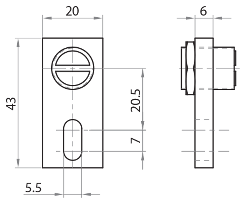 621826 - Magnetic doorstop 26x26 and 18,5x18,5 / Accessories for profiles with 5 mm groove / Accessories for structures and protections / Products / Alutec | Profili in alluminio, sistemi di trasporto e automazione industriale - Alutec Group 621826 - Magnetic doorstop 26x26 and 18,5x18,5 / Accessories for profiles with 5 mm groove / Accessories for structures and protections / Products / Alutec | Profili in alluminio, sistemi di trasporto e automazione industriale - Alutec Group