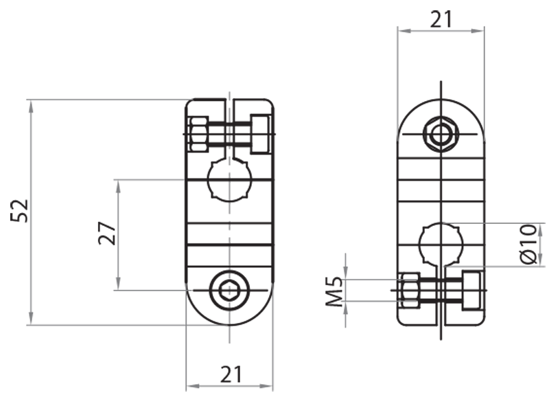 720010 - Morsetto incrociato Ø10 mm / Morsetti e supporti per fotocellule / Supporti e guide / Prodotti / Alutec | Profili in alluminio, sistemi di trasporto e automazione industriale - Alutec Group 720010 - Morsetto incrociato Ø10 mm / Morsetti e supporti per fotocellule / Supporti e guide / Prodotti / Alutec | Profili in alluminio, sistemi di trasporto e automazione industriale - Alutec Group