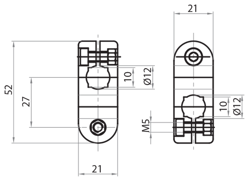 730010 - Morsetto incrociato 10x10 Ø12 mm / Morsetti e supporti per fotocellule / Supporti e guide / Prodotti / Alutec | Profili in alluminio, sistemi di trasporto e automazione industriale - Alutec Group 730010 - Morsetto incrociato 10x10 Ø12 mm / Morsetti e supporti per fotocellule / Supporti e guide / Prodotti / Alutec | Profili in alluminio, sistemi di trasporto e automazione industriale - Alutec Group