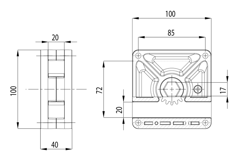 700280 - Riduttore per cremagliere / Guide di contenimento / Supporti e guide / Prodotti / Alutec | Profili in alluminio, sistemi di trasporto e automazione industriale - Alutec Group 700280 - Riduttore per cremagliere / Guide di contenimento / Supporti e guide / Prodotti / Alutec | Profili in alluminio, sistemi di trasporto e automazione industriale - Alutec Group