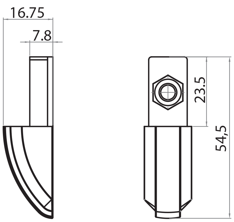 224515 - Lateral guide end for guide 904515 / Guides supports / Supports and guides / Products / Alutec | Profili in alluminio, sistemi di trasporto e automazione industriale - Alutec Group 224515 - Lateral guide end for guide 904515 / Guides supports / Supports and guides / Products / Alutec | Profili in alluminio, sistemi di trasporto e automazione industriale - Alutec Group