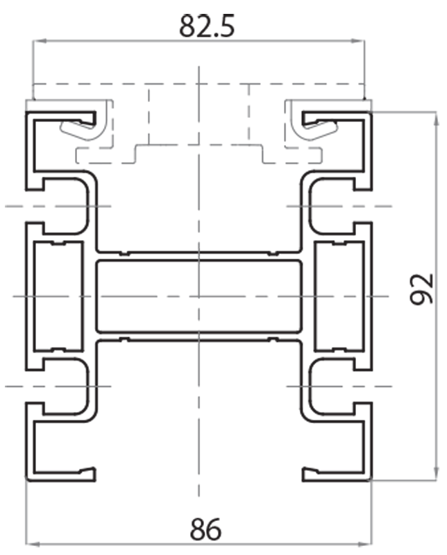 A1U92086 - One way frame for 82,5 chain / Components for channel 86 mm / Aluflex / Products / Alutec | Profili in alluminio, sistemi di trasporto e automazione industriale - Alutec Group A1U92086 - One way frame for 82,5 chain / Components for channel 86 mm / Aluflex / Products / Alutec | Profili in alluminio, sistemi di trasporto e automazione industriale - Alutec Group