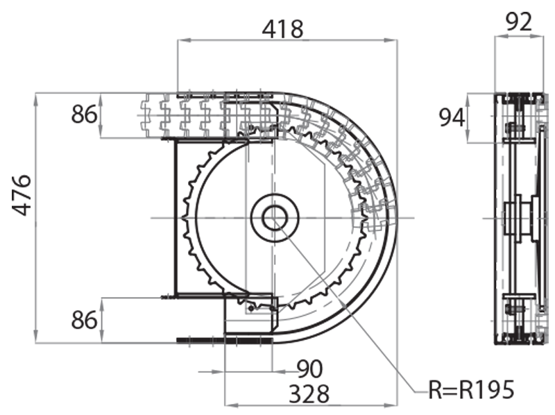 AR132086-180 - One way 180° idle curve average radius 200 mm / Components for channel 86 mm / Aluflex / Products / Alutec | Profili in alluminio, sistemi di trasporto e automazione industriale - Alutec Group AR132086-180 - One way 180° idle curve average radius 200 mm / Components for channel 86 mm / Aluflex / Products / Alutec | Profili in alluminio, sistemi di trasporto e automazione industriale - Alutec Group