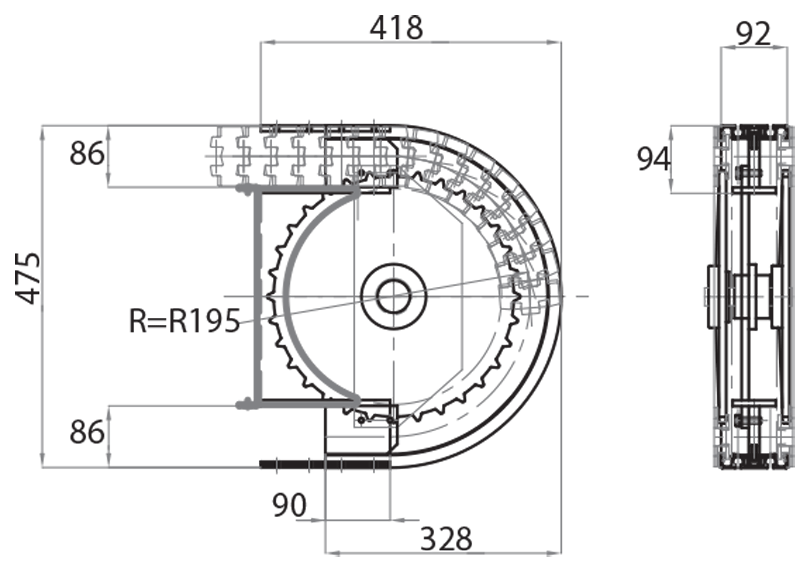 AR200086-180 - Rücklauf 180° Leerlaufkurve mittlerer Radius 200 mm / Komponenten für Rinne 86 mm / Aluflex / Produkte / Alutec | Profili in alluminio, sistemi di trasporto e automazione industriale - Alutec Group AR200086-180 - Rücklauf 180° Leerlaufkurve mittlerer Radius 200 mm / Komponenten für Rinne 86 mm / Aluflex / Produkte / Alutec | Profili in alluminio, sistemi di trasporto e automazione industriale - Alutec Group