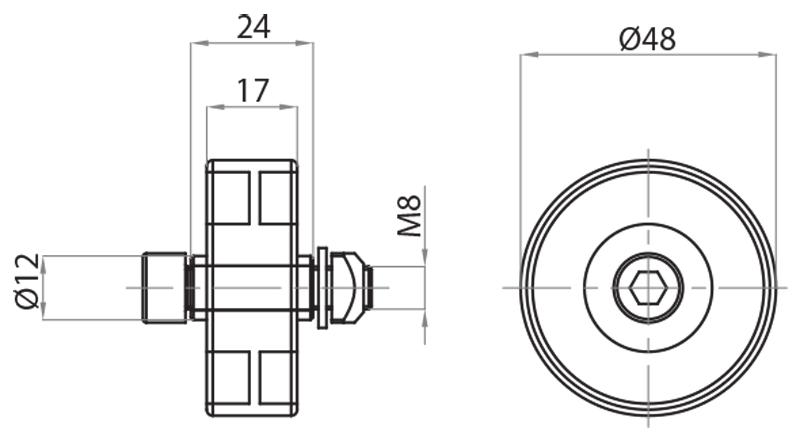 700111 - Rotella Ø48 mm per carico 200 N / Rotelle di scorrimento e sfere / Sistemi lineari di scorrimento / Prodotti / Alutec | Profili in alluminio, sistemi di trasporto e automazione industriale - Alutec Group 700111 - Rotella Ø48 mm per carico 200 N / Rotelle di scorrimento e sfere / Sistemi lineari di scorrimento / Prodotti / Alutec | Profili in alluminio, sistemi di trasporto e automazione industriale - Alutec Group