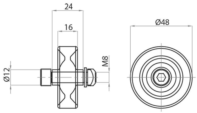 700112 - Rotella Ø48 mm in acciaio zincato per carico 200 N / Rotelle di scorrimento e sfere / Sistemi lineari di scorrimento / Prodotti / Alutec | Profili in alluminio, sistemi di trasporto e automazione industriale - Alutec Group 700112 - Rotella Ø48 mm in acciaio zincato per carico 200 N / Rotelle di scorrimento e sfere / Sistemi lineari di scorrimento / Prodotti / Alutec | Profili in alluminio, sistemi di trasporto e automazione industriale - Alutec Group