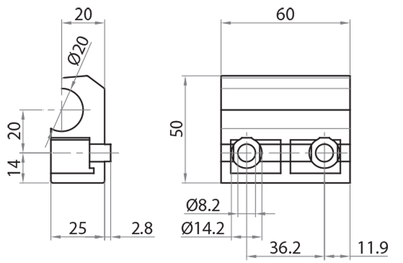 820101 - Führungsstütze für Laufrad 820200 / Linearführungen Ø20 / Lineare Laufsysteme / Produkte / Alutec | Profili in alluminio, sistemi di trasporto e automazione industriale - Alutec Group 820101 - Führungsstütze für Laufrad 820200 / Linearführungen Ø20 / Lineare Laufsysteme / Produkte / Alutec | Profili in alluminio, sistemi di trasporto e automazione industriale - Alutec Group