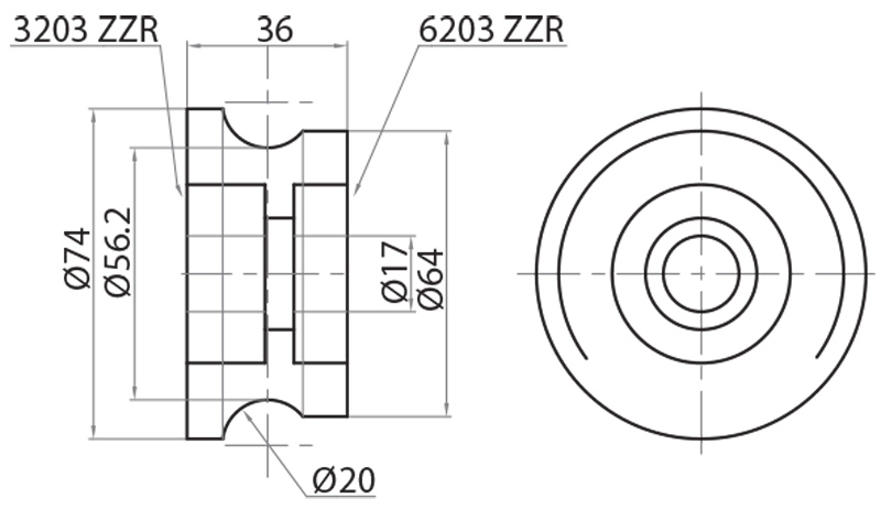 820300 - Ruota Ø74 / Guide lineari Ø20 / Sistemi lineari di scorrimento / Prodotti / Alutec | Profili in alluminio, sistemi di trasporto e automazione industriale - Alutec Group 820300 - Ruota Ø74 / Guide lineari Ø20 / Sistemi lineari di scorrimento / Prodotti / Alutec | Profili in alluminio, sistemi di trasporto e automazione industriale - Alutec Group