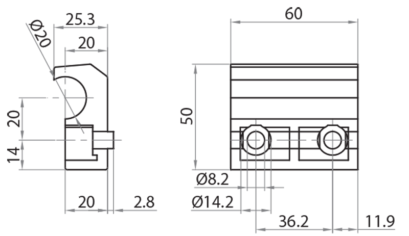 820100 - Führungsstütze für Laufrad 820300 / Linearführungen Ø20 / Lineare Laufsysteme / Produkte / Alutec | Profili in alluminio, sistemi di trasporto e automazione industriale - Alutec Group 820100 - Führungsstütze für Laufrad 820300 / Linearführungen Ø20 / Lineare Laufsysteme / Produkte / Alutec | Profili in alluminio, sistemi di trasporto e automazione industriale - Alutec Group