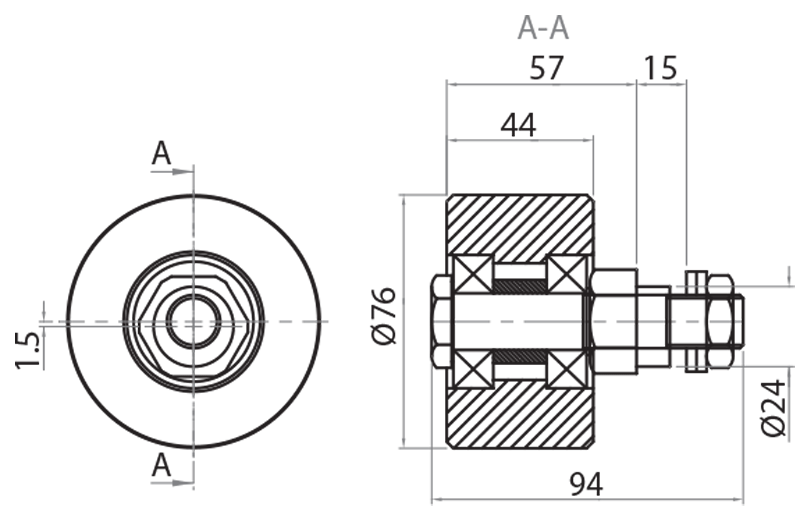 820576 - Eccentric cylindrical wheel Ø76 / Moving on 60x180 and 60x130 profiles / Linear sliding systems / Products / Alutec | Profili in alluminio, sistemi di trasporto e automazione industriale - Alutec Group 820576 - Eccentric cylindrical wheel Ø76 / Moving on 60x180 and 60x130 profiles / Linear sliding systems / Products / Alutec | Profili in alluminio, sistemi di trasporto e automazione industriale - Alutec Group