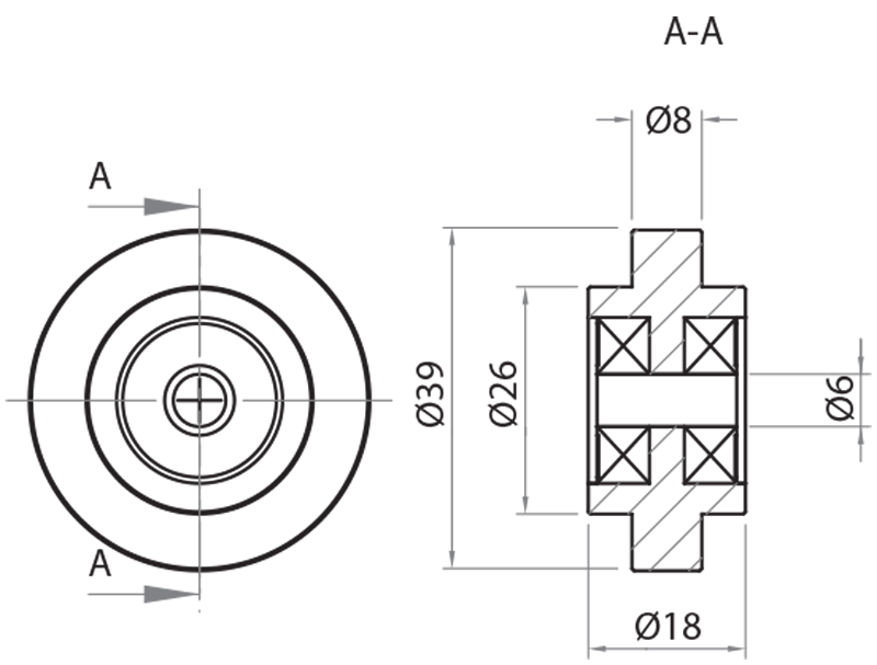 703906 - Rotella a doppio cuscinetto Ø39 / Guide, pattini e rotelle / Sistemi lineari di scorrimento / Prodotti / Alutec | Profili in alluminio, sistemi di trasporto e automazione industriale - Alutec Group 703906 - Rotella a doppio cuscinetto Ø39 / Guide, pattini e rotelle / Sistemi lineari di scorrimento / Prodotti / Alutec | Profili in alluminio, sistemi di trasporto e automazione industriale - Alutec Group