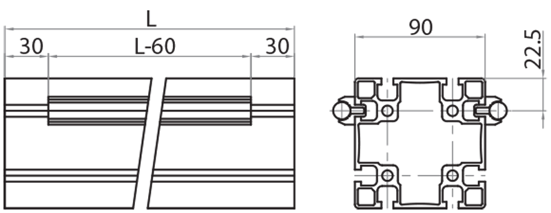 801290 - Profil 90x90 mit Führung / Motorisierbare Lineareinheiten / Lineare Laufsysteme / Produkte / Alutec | Profili in alluminio, sistemi di trasporto e automazione industriale - Alutec Group 801290 - Profil 90x90 mit Führung / Motorisierbare Lineareinheiten / Lineare Laufsysteme / Produkte / Alutec | Profili in alluminio, sistemi di trasporto e automazione industriale - Alutec Group
