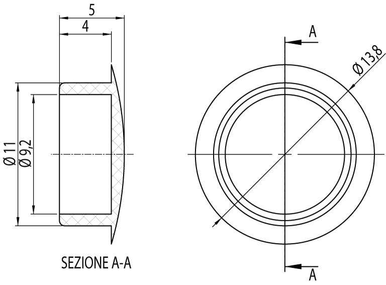 220011 - Verschlusskappe für Ø11 mm Loch / Edelstahlkomponenten / Edelstahlkonstruktionen / Produkte / Alutec | Profili in alluminio, sistemi di trasporto e automazione industriale - Alutec Group 220011 - Verschlusskappe für Ø11 mm Loch / Edelstahlkomponenten / Edelstahlkonstruktionen / Produkte / Alutec | Profili in alluminio, sistemi di trasporto e automazione industriale - Alutec Group