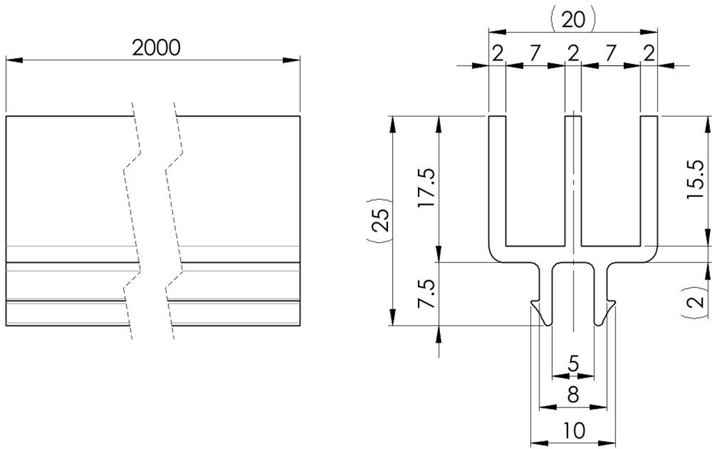 700006G - Profile for 2 doors sliding in PVC or polycarbonate / Completion accessories / Accessories for structures and protections / Products / Alutec | Profili in alluminio, sistemi di trasporto e automazione industriale - Alutec Group 700006G - Profile for 2 doors sliding in PVC or polycarbonate / Completion accessories / Accessories for structures and protections / Products / Alutec | Profili in alluminio, sistemi di trasporto e automazione industriale - Alutec Group