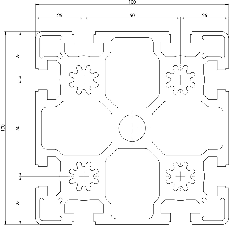 171001P - Heavy profile 100x100 / 10mm Hohl Serie 50 / Hohl / Aluminiumprofile / Produkte / Alutec | Profili in alluminio, sistemi di trasporto e automazione industriale - Alutec Group 171001P - Heavy profile 100x100 / 10mm Hohl Serie 50 / Hohl / Aluminiumprofile / Produkte / Alutec | Profili in alluminio, sistemi di trasporto e automazione industriale - Alutec Group